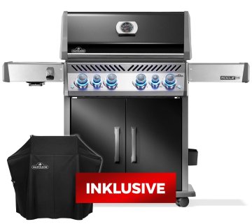 Napoleon Rogue PRO-S 525 Gasgrill - mit SIZZLE ZONE™ und Heckbrenner - mit Gusseisenrosten, Schwarz - inkl. Abdeckhaube