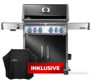 Napoleon Rogue PRO-S 525 Gasgrill - mit SIZZLE ZONE™ und Heckbrenner - mit Gusseisenrosten, Schwarz - inkl. Abdeckhaube