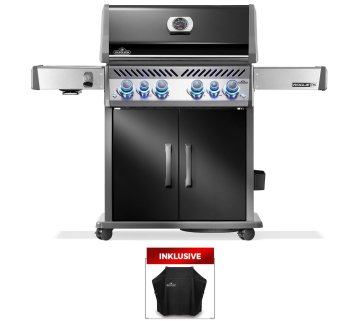 Napoleon Rogue PRO-S 525 Gasgrill - mit SIZZLE ZONE™ und Heckbrenner - mit Gusseisenrosten, Schwarz - inkl. Abdeckhaube