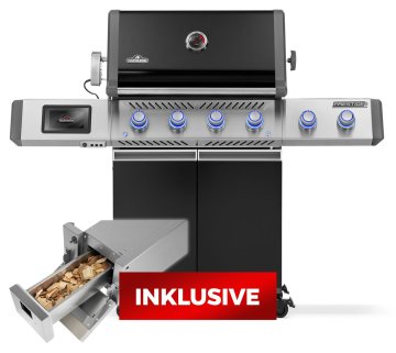 Napoleon Prestige PRO 500 Smart-Connected Gasgrill, Schwarz inkl. Drehspieß + Napoleon Räucherbox GASM002