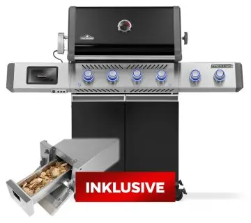 Napoleon Prestige PRO 500 Smart-Connected Gasgrill, Schwarz inkl. Drehspieß + Napoleon Räucherbox GASM002
