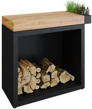 OFYR Butcher Block Storage 90 Black - mit Teakholz-Arbeitsplatte & Holzlager