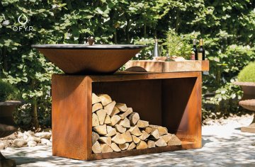 OFYR Grill Feuerplatte Island Corten 100 Teakholz