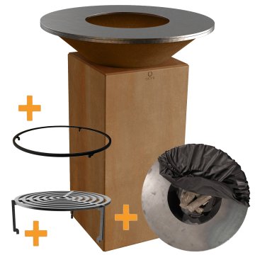 OFYR Grill Feuerplatte Corten 75 - Komplettset mit Food Bumper, Rosterhöhung, Grillrost und Softcover
