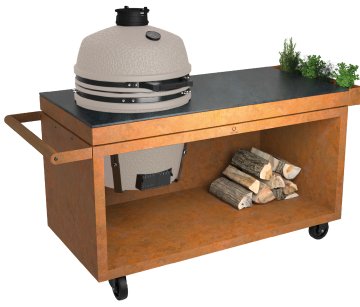 OFYR Kamado Table Corten 150 PRO - mit Keramik-Arbeitsplatte & BSTRD. Keramikgrill Pro Large Sand