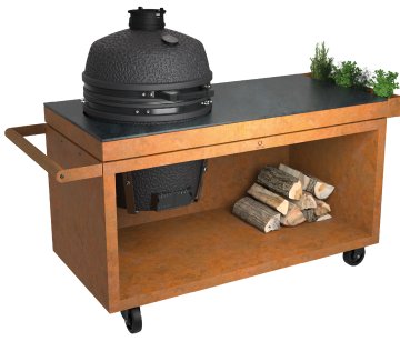 OFYR Kamado Table Corten 150 PRO - mit Keramik-Arbeitsplatte & BSTRD. Keramikgrill Pro Large Graphite