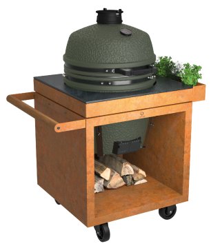 OFYR Kamado Table Corten 75 PRO - mit Keramik-Arbeitsplatte & BSTRD. Keramikgrill Pro Large Green