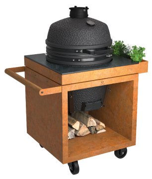 OFYR Kamado Table Corten 75 PRO - mit Keramik-Arbeitsplatte & BSTRD. Keramikgrill Pro Large Graphite