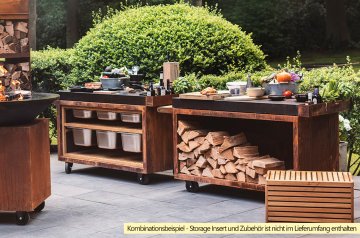 OFYR Mise en Place Table Corten 135 PRO - mit Keramik-Arbeitsplatte & Holzlager