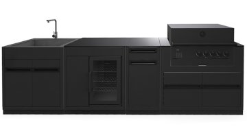 Outdoorchef HEAT Outdoor Küche 4-teilig: QUBE X-415 RB + Gasflaschenschrank + CASO BBQ Cooler und Spülenmodul - inkl. Arbeitsplatte Granit