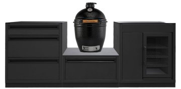 Outdoorchef HEAT Outdoor Küche 3-teilig: Big Green Egg The Onyx Large Keramikgrill + Caso BBQ Cooler - mit Arbeitsplatte aus Granit