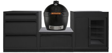 Outdoorchef HEAT Outdoor Küche 3-teilig: Big Green Egg The Onyx XLarge Keramikgrill + Caso BBQ Cooler - mit Arbeitsplatte aus Granit