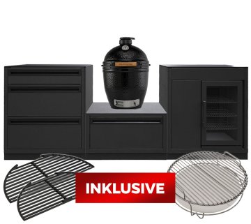 Outdoorchef HEAT Outdoor Küche 3-teilig: Big Green Egg The Onyx Large Keramikgrill + Caso BBQ Cooler - mit Arbeitsplatte aus Granit