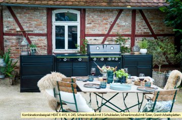 Outdoorchef HEAT Outdoor Küche 4-teilig: HEAT X-515 RB + HEAT X-245 K + Caso BBQ Cooler + 3er Schubladen - inkl. Arbeitsplatte Granit