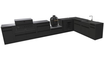Outdoorchef HEAT Outdoor Küche XXL: QUBE X-415 RB + EGG 460 H + Caso BBQ Cooler + Spülenmodul - inkl. Arbeitsplatte Granit
