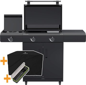 Outdoorchef Planchagrill HEAT C-265 - mit Doppel-Blazing-Zone, Cooking Zone und Gusseisen-Plancha + Easy Check Thermometer und Abdeckhaube