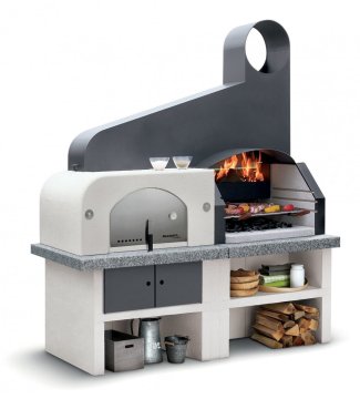 Palazzetti Outdoor Küche Maxime 2: Modul Grillkamin mit Pizzaofen &amp; Stahlhaube inkl. Montagematerial