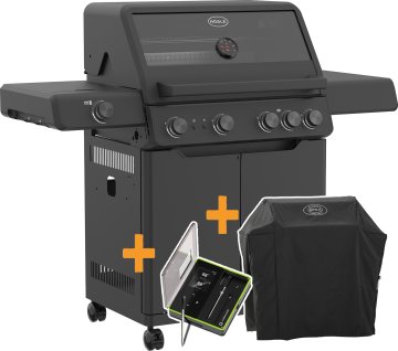 Rösle Gasgrill ALLFLAME Hero 4 - GRILLFÜRST EDITION mit Edelstahlrosten - inkl. Abdeckhaube und Outdoorchef Easy Check Thermometer Dual