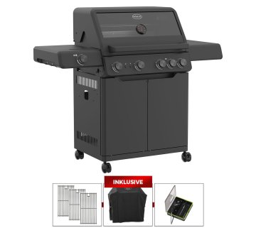 Rösle Gasgrill ALLFLAME Hero 4 - GRILLFÜRST EDITION mit Edelstahlrosten - inkl. Abdeckhaube und Outdoorchef Easy Check Thermometer Dual