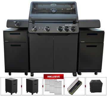Rösle Gasgrill ALLFLAME Hero 4 - Smart-Edition mit Easy Check Wireless Thermometer + 2x Premium Grillschrank (GRILLFÜRST EDITION)