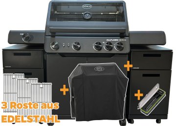 Rösle Gasgrill ALLFLAME Hero 4 - Smart-Edition mit Easy Check Wireless Thermometer + 2x Premium Grillschrank (GRILLFÜRST EDITION)