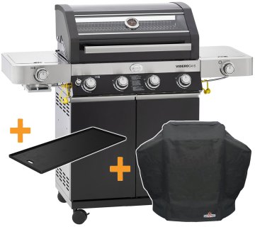 Rösle Gasgrill Videro G4-S VARIO+ schwarz - Modell 2025 - X-DEAL inkl. Abdeckhaube und Grillplatte