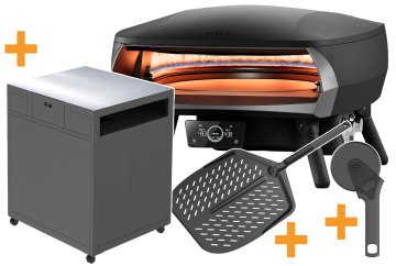 Witt Pizzaofen Gas Etna Rotante Control matt schwarz - Outdoorküchen Starterpaket inkl. Pizzatisch, Pizzaschieber &amp; Pizzaschneider BLACK EDITION
