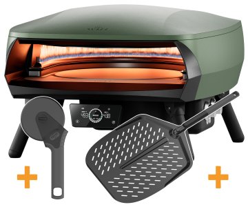 Witt Pizzaofen Gas Etna Rotante Control matt grün - inkl. Pizzaschieber &amp; Pizzaschneider BLACK EDITION