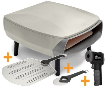 Witt Pizzaofen Gas Etna Rotante matt creme - inkl. Pizzaschieber, Pizzaschneider &amp; Infrarot Thermometer