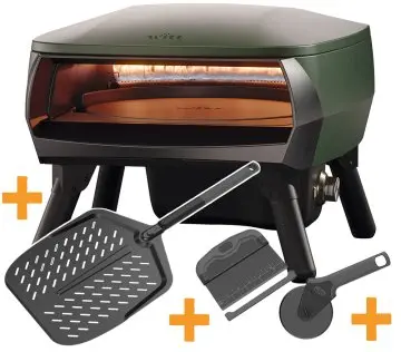 Witt Pizzaofen Piccolo Rotante 13 - matt grün - inkl. Black Edition Pizzateigschaber, Pizzaschneiderad & Pizzaschieber Größe 12