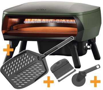 Witt Pizzaofen Piccolo Rotante 16" - matt grün - inkl. Black Edition Pizzateigschaber, Pizzamesser, Pizzaschieber 14"