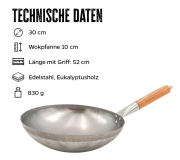 Grillfürst Edelstahl Wok Ø 30 cm mit Wokring für Seitenkocher / Grillrost