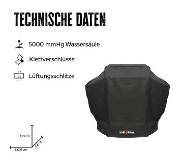 Grillfürst Abdeckhaube 137,5 x 54 x 113 cm für Grillfürst G410, G510, G520, G521 / Napoleon Freestyle 425, Rogue 425 / Rösle Allflame Hero 4, Prime 4, Hero 3 / Broil King Royal 390