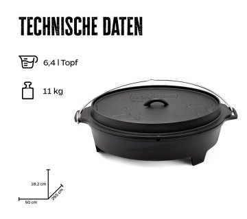 Grillfürst Dutch Oven BBQ Edition DO 6,5 flach / oval für Grillfürst Grills, Weber Spirit, Weber Genesis, Broil King Signet, Broil King Monarch