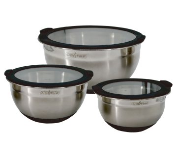Grillfürst BBQ 3er Edelstahlschüssel Set mit Glasdeckel - Retoure