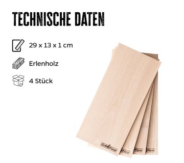 Grillfürst Räucherbretter Erle 29 x 13 x 1cm 4er Set