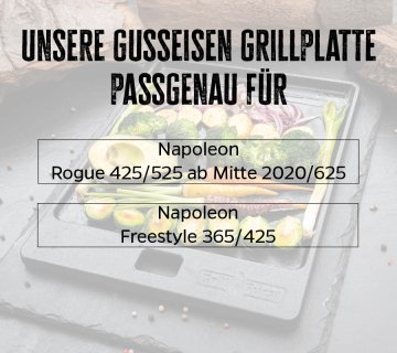 Grillfürst Grillplatte Gusseisen für Rogue 425 / 525 / 625 und Freestyle 365 / 425,  45,1 x 29,5 cm