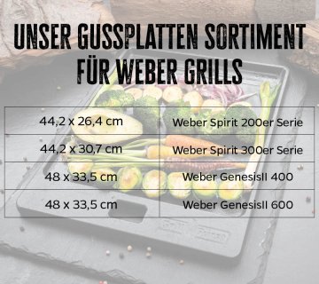 Grillfürst Grillplatte Gusseisen für Weber Spirit 200 44,2 x 26,4 cm