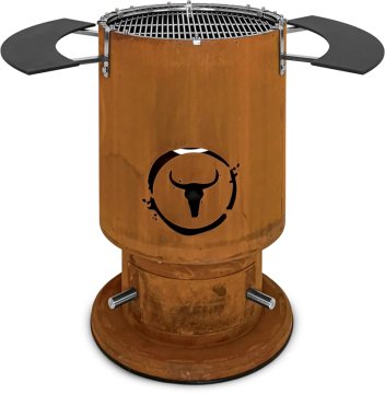 Moesta Bandit 2.0 FirePlace - Feuertonne aus Cortenstahl - mit Grillrost & 2 Ablagen unten schwarz