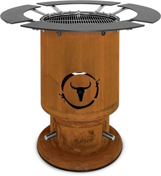 Moesta Bandit 2.0 FirePlace - Feuertonne aus Cortenstahl - mit Grillrost & 4 Ablagen oben grau