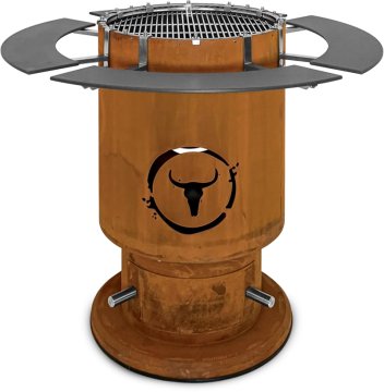 Moesta Bandit 2.0 FirePlace - Feuertonne aus Cortenstahl - mit Grillrost & 4 Ablagen unten grau
