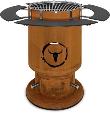 Moesta Bandit 2.0 FirePlace - Feuertonne aus Cortenstahl - mit Grillrost & 4 Ablagen unten schwarz
