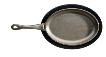 Napoleon Gusseisenpfanne mit Holz Untersetzer / oval