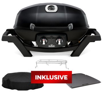 Napoleon TravelQ PRO285 Kompakt Gasgrill Schwarz - 50 Jahre Napoleon - Set inkl. Haube, Grillplatte und Warmhalterost