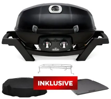 Napoleon TravelQ PRO285 Kompakt Gasgrill Schwarz - 50 Jahre Napoleon - Set inkl. Haube, Grillplatte und Warmhalterost