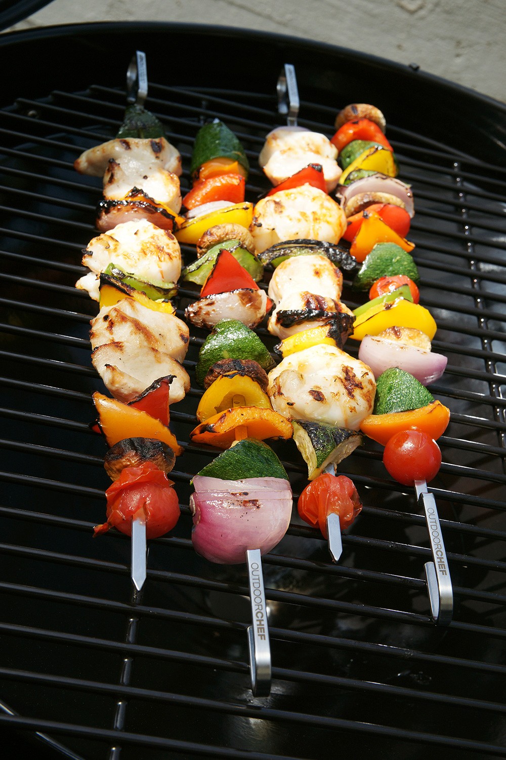 4er Set Edelstahl Grillspieß mit HolzgriffBBQ FleischspießSchaschlikspieß 