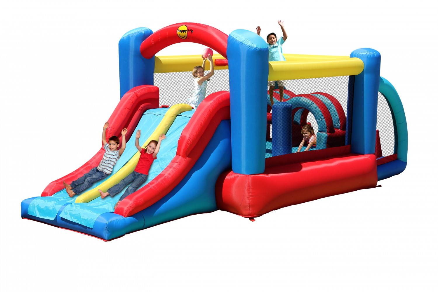 Aufblasbare Hüpfburg Garten Hüpfburg HappyHop Spielzeugland Dschini mit Rutsche