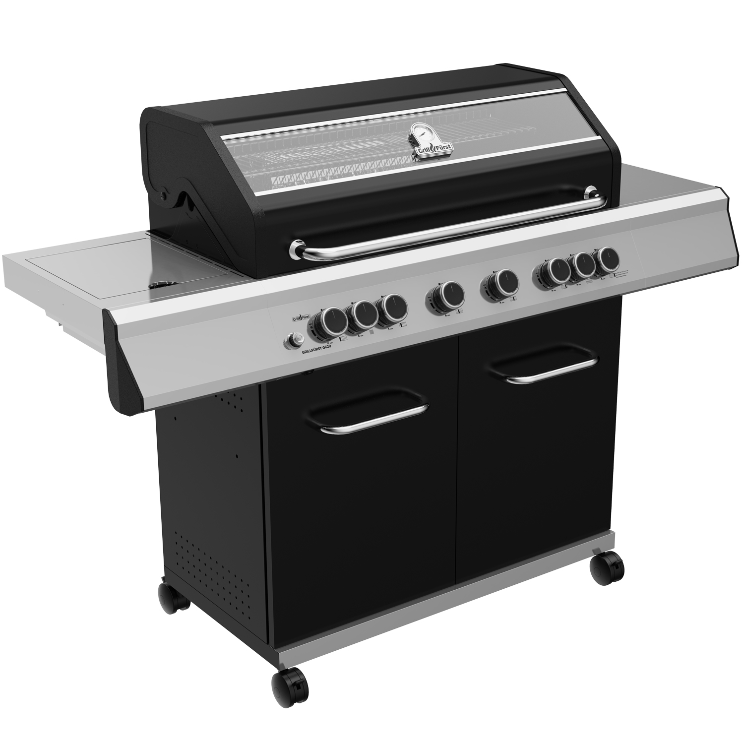 Grillfürst G620E 6-Brenner Gasgrill mit Hochtemperaturbrenner, Heckbrenner  und Edelstahl Rosten - inkl. Abdeckhaube