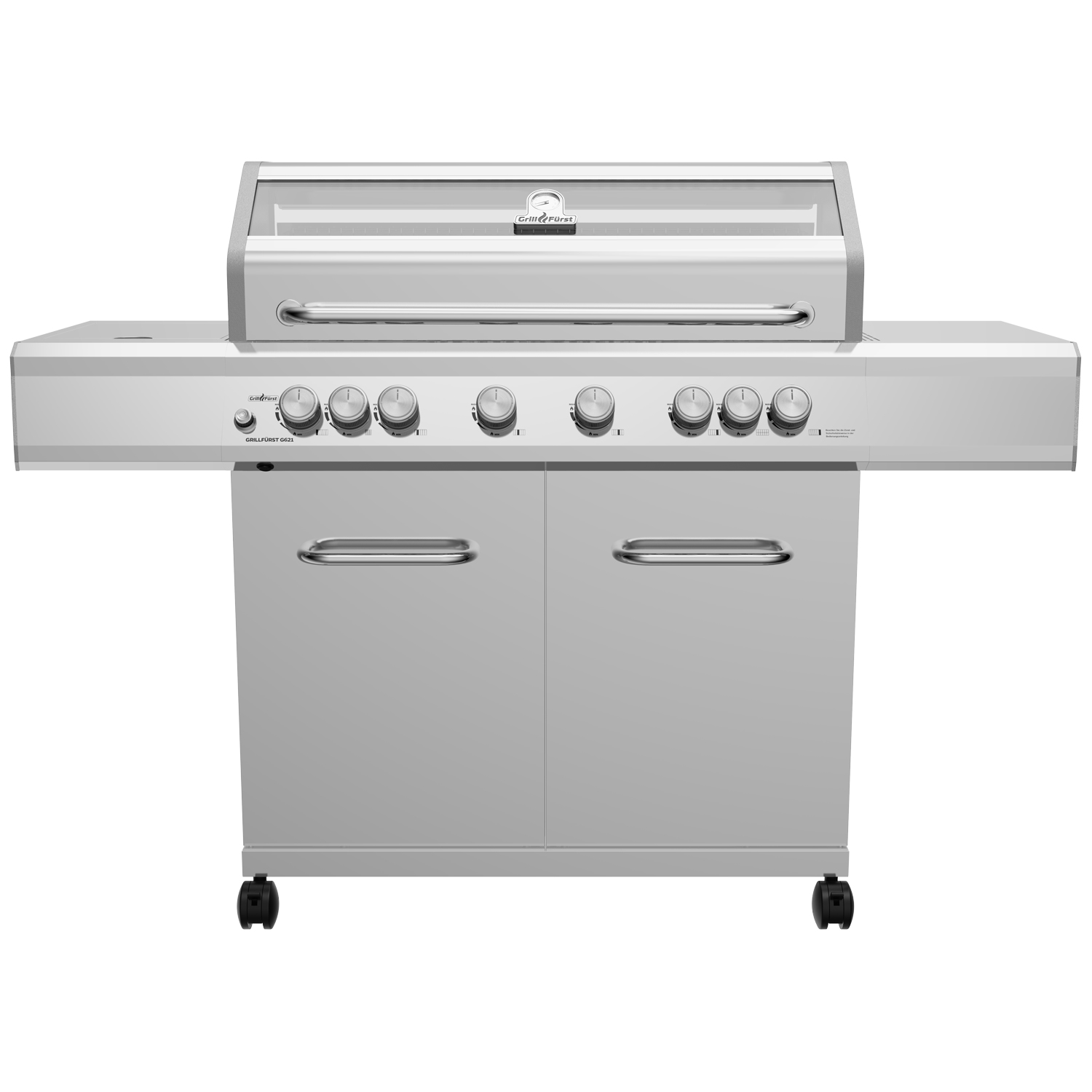 Grillfürst G621G 6-Brenner Edelstahl-Gasgrill mit Hochtemperaturbrenner, Heckbrenner und Gusseisen Rosten