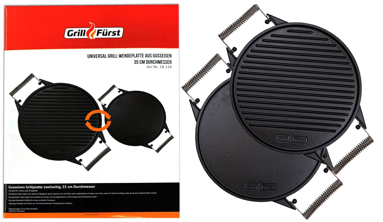 Grillfürst Universal Gusseisen Wende-Grillplatte / rund Ø 35 cm